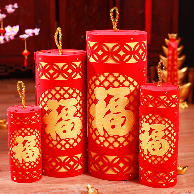 元旦2021新年装饰品牛年假鞭炮仿真爆竹摆件酒店商场堆头场景布置