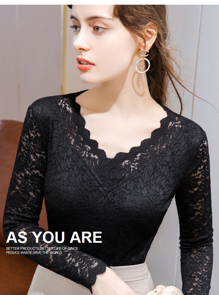 欧洲站蕾丝衫女2020秋装新款内搭长袖洋气小衫波浪边雷丝上衣