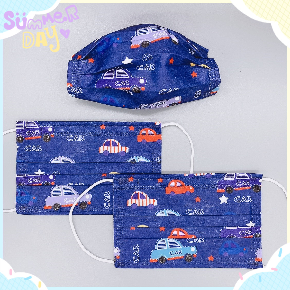 口罩蓝色熔喷布 一次性 三层maskface 跨境加厚小汽车儿童可口罩