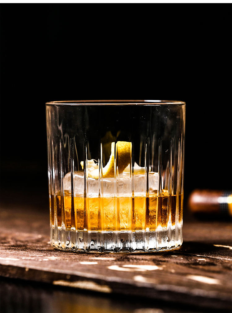 日式条纹威士忌杯 酒吧专用古典鸡尾酒杯 复古烈酒杯玻璃洋酒杯子