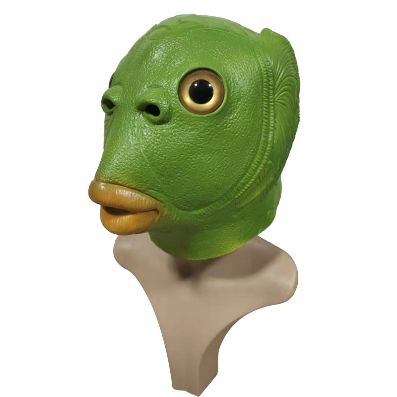 现货绿鱼头乳胶面具绿头怪头套沙雕整蛊搞笑懵逼抖音鲤鱼搞怪道具