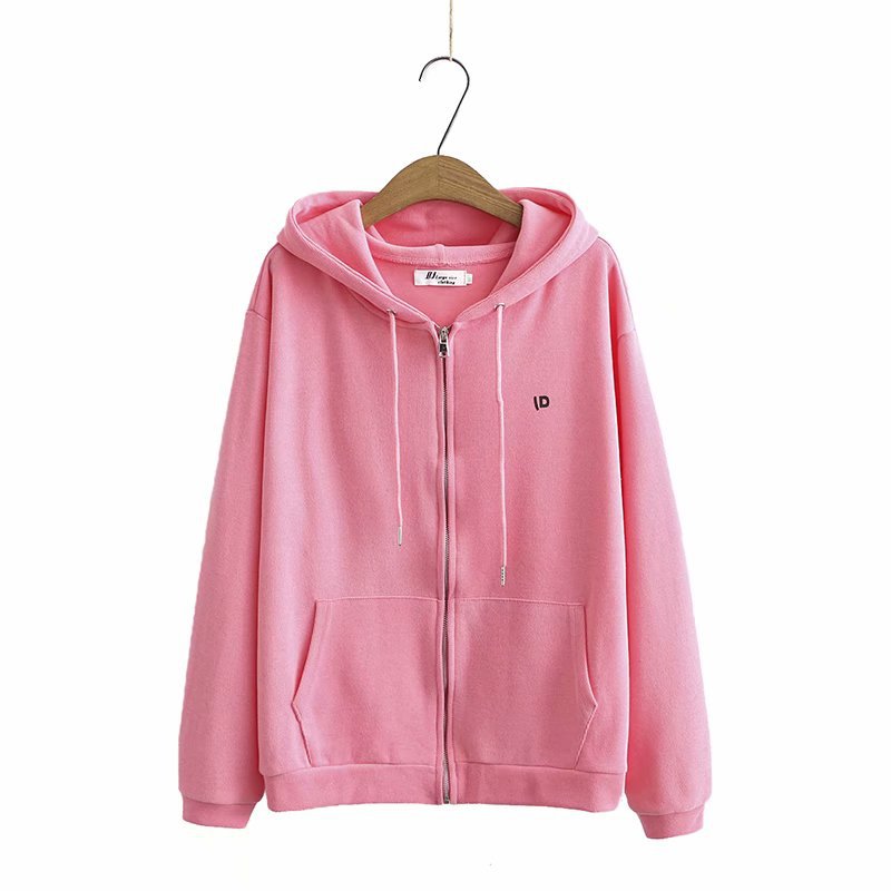 胖mm大码秋季新品韩版时尚简约休闲螺纹棉连帽卫衣开衫 z153 8966