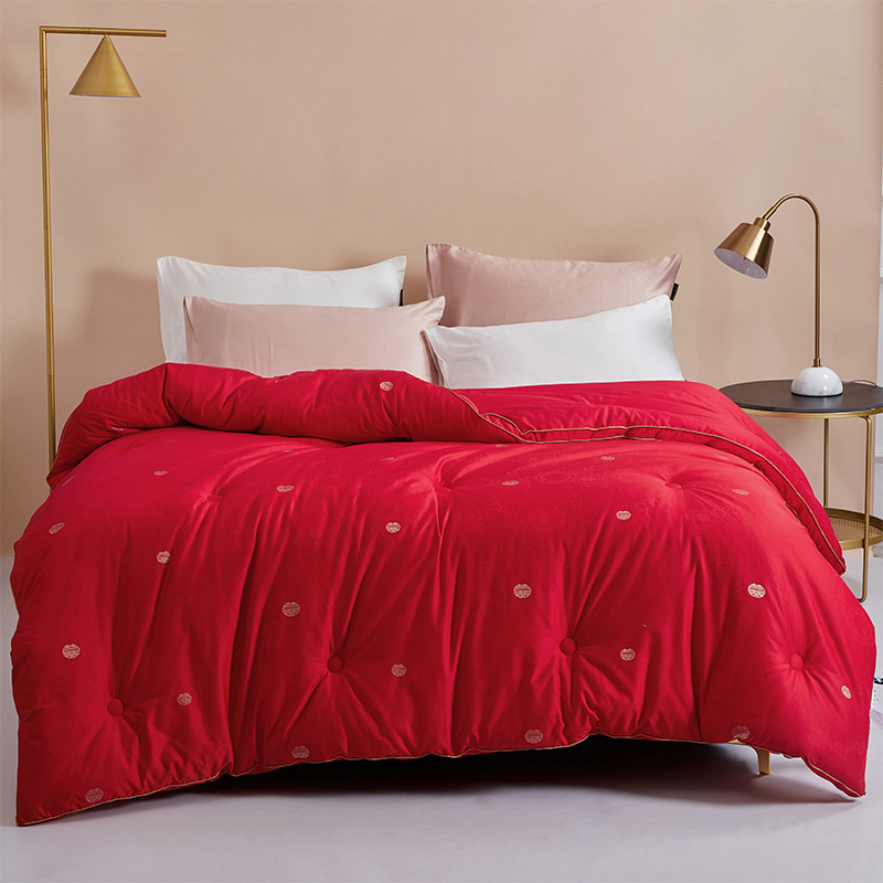 60长绒棉贡缎提花全棉纯棉大红婚庆被芯结婚被子8斤新婚盖被红色