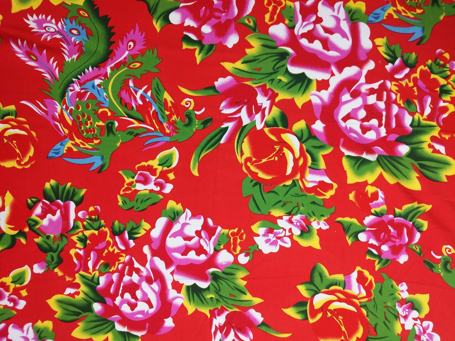东北大花布凤凰牡丹装饰纯棉绸人造棉面料酒店农家乐装修墙面布料