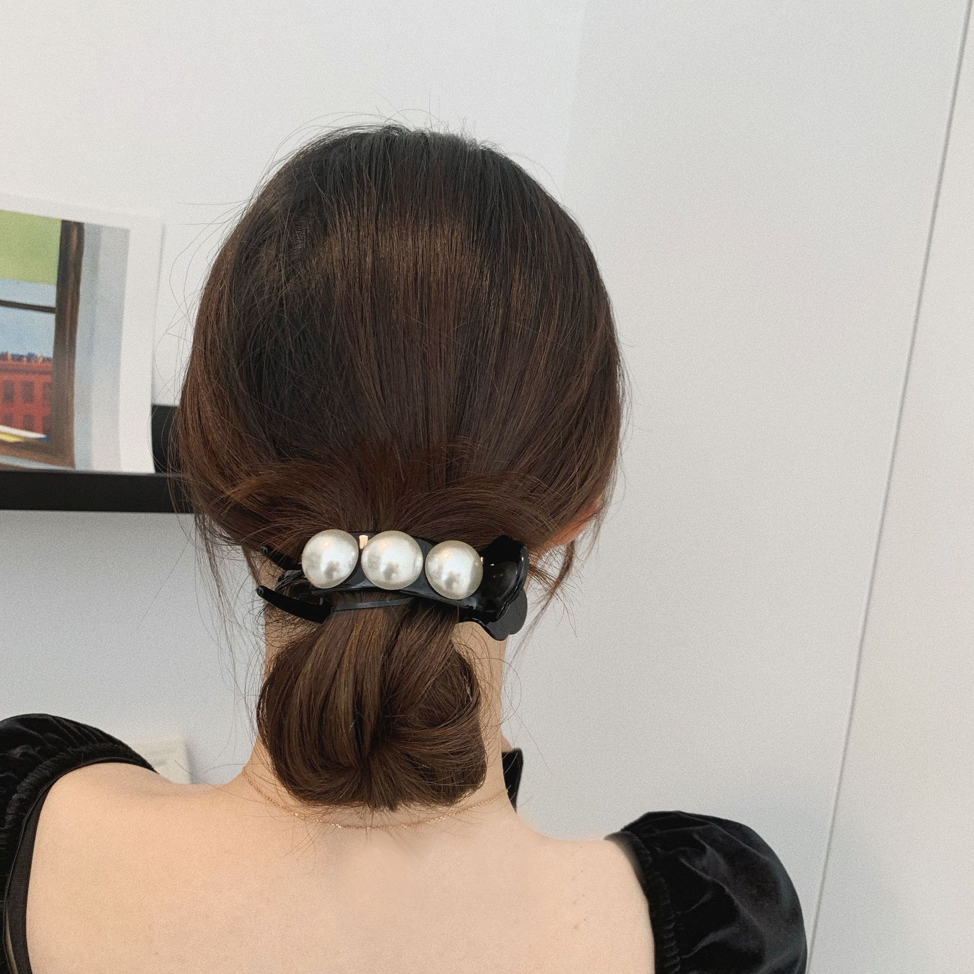 彩虹丸子头盘发器泫雅风韩式后脑勺珍珠抓夹少女气质懒人盘头发夹