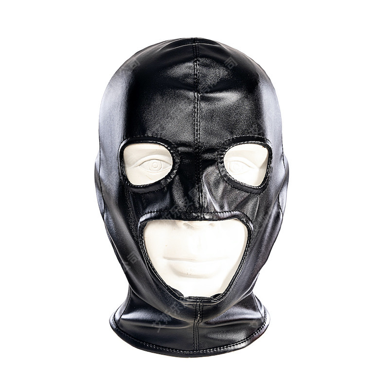 艾斯乐情趣黑色软pu系带露眼露嘴头套面具皮革全包面罩惩罚束缚品
