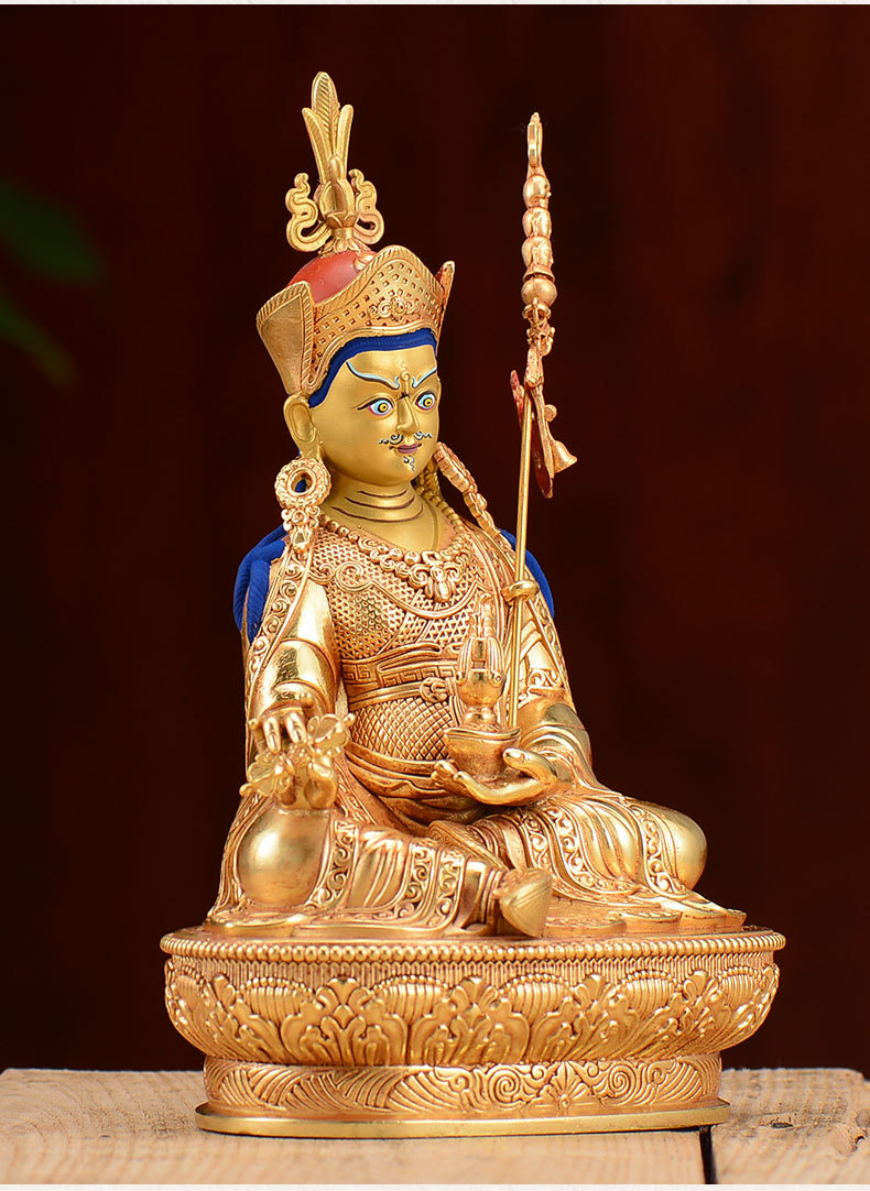 佛缘汇 莲花生大士佛像7寸佛堂密宗供佛铜全鎏金莲花生大师摆件