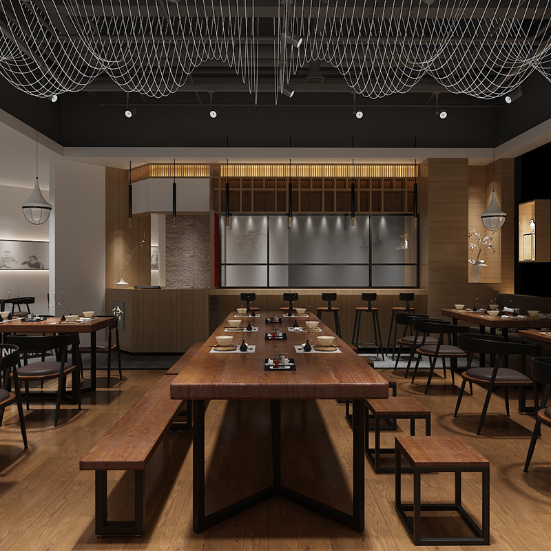 工业风大型饭店餐桌椅组合实木长方形铁艺简约面馆酒店商用长条桌