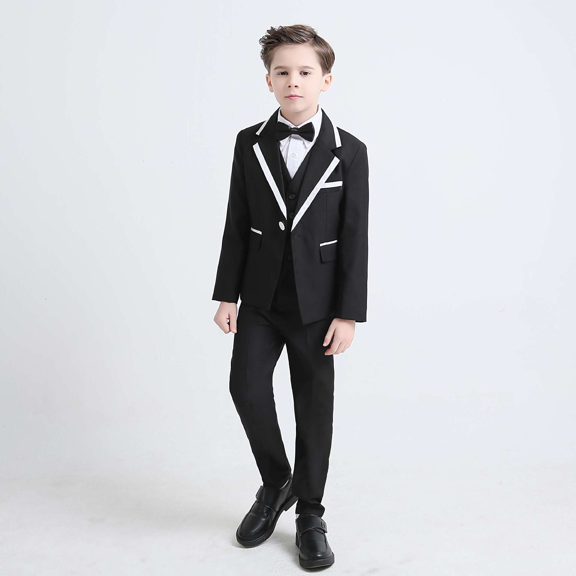 韩版儿童西装主持人男童表演服套装英伦风花童礼服男孩钢琴演出服