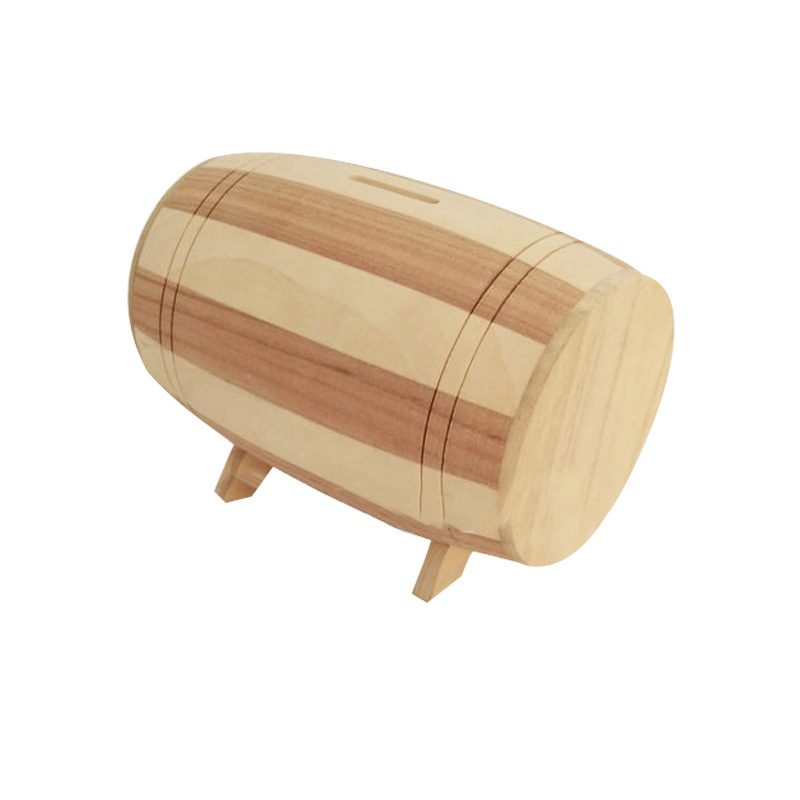 Wooden Craftwork Modern Creative Wooden Barrel Coin Bank Wooden Money Box Coin Pocket Money Piggy Bank Decoration