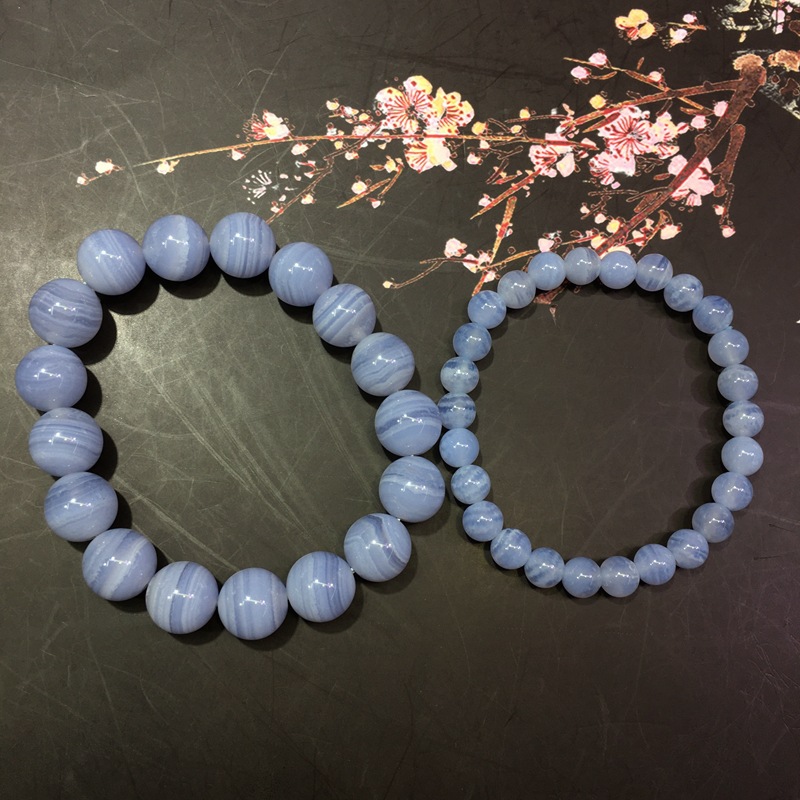 厂家批发蓝玉髓紫玛瑙蓝纹玛瑙手链男女款大量批发圆珠手链