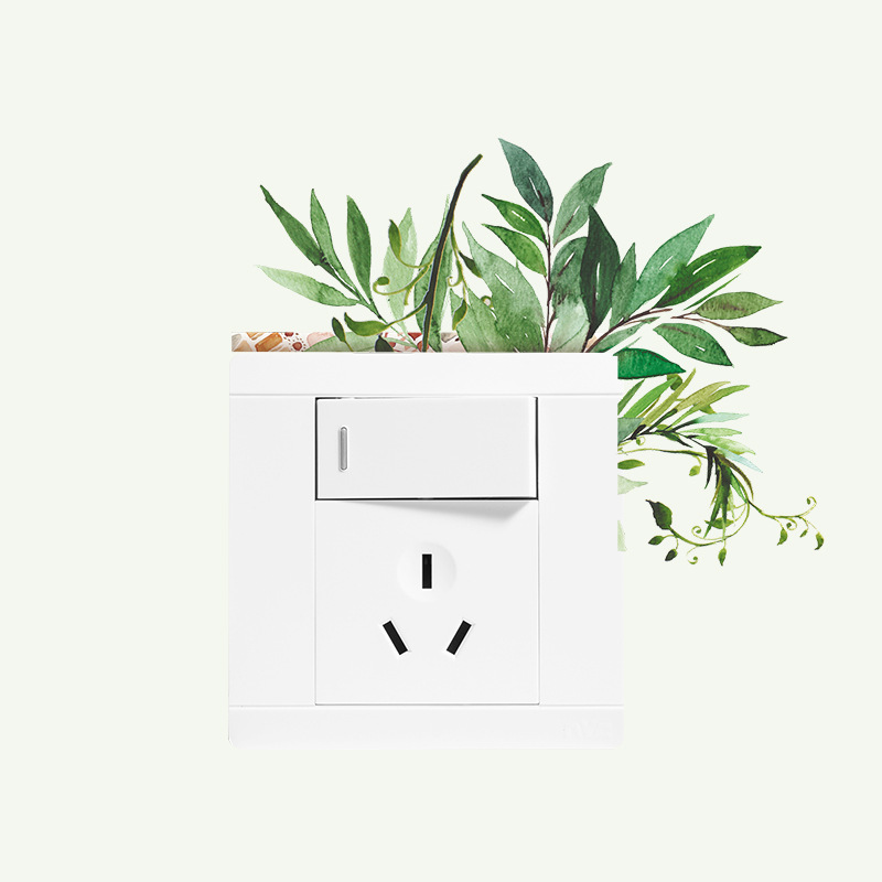 New Nordic Ins Green Leaf Wall Stickers Creative Switch Socket Beautifying Decorative Wall Stickers DIY Switch Sticker Free Stickers