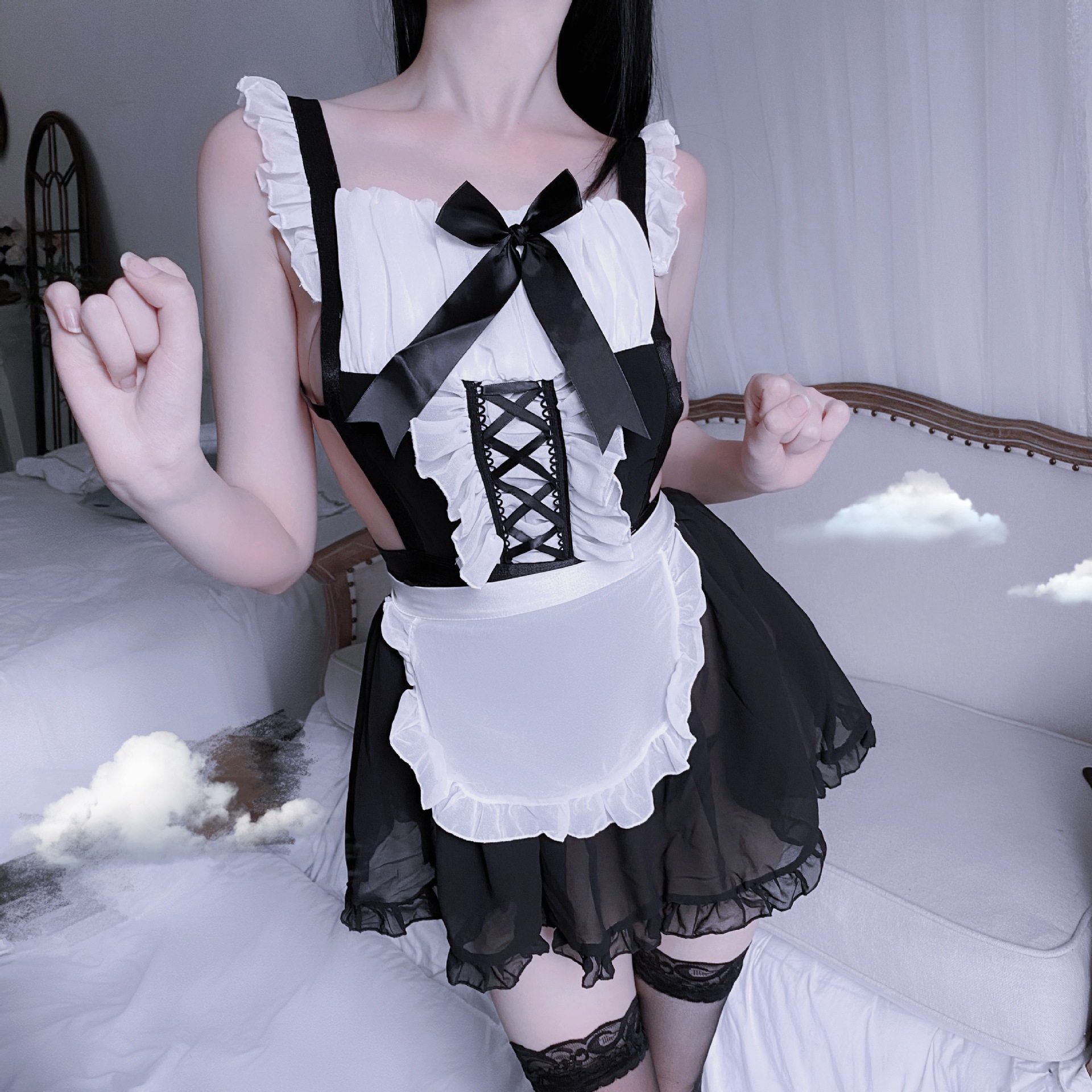 加大码胖mm性感情趣内衣蕾丝女仆诱惑装雪纺女佣制服网红主播制服