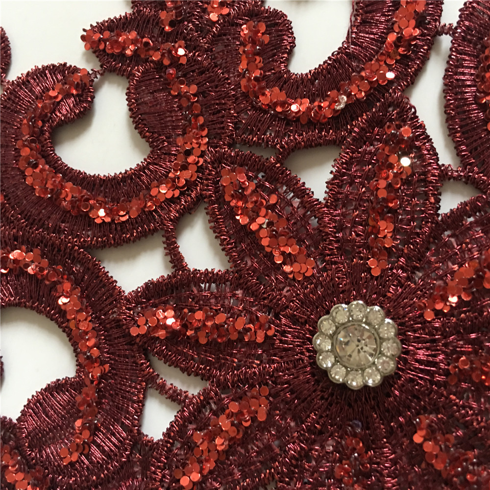 厂家直销多色亮片diy刺绣蕾丝水钻花边衣领装饰服装辅料缝纫配件