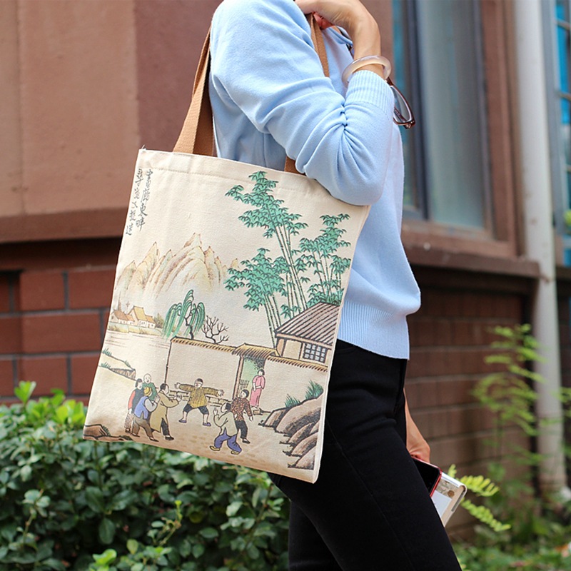 丰子恺民国漫画国潮风帆布包宫廷文创礼品布袋ins女单肩手提包包