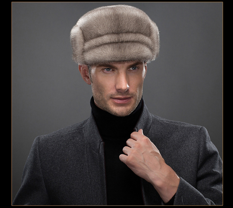 水貂毛帽子男冬季整貂皮草雷克帽东北加厚护耳保暖老人鸭舌帽爸爸