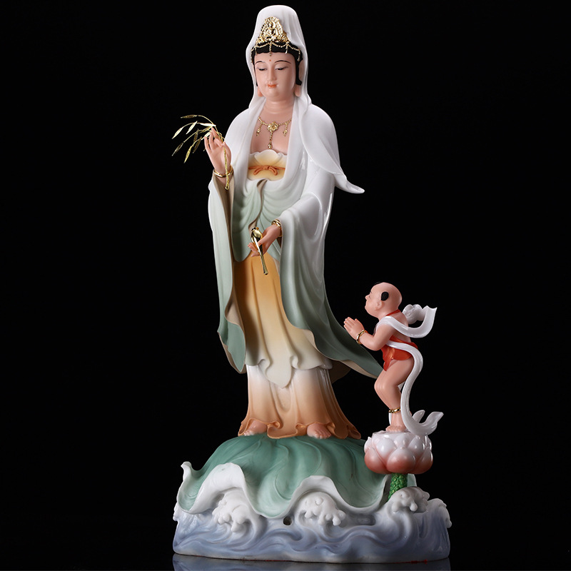 圆通工艺汉白玉佛像 童子拜观音像 厂价直供 观世音佛像批发