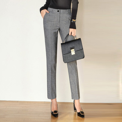 春秋灰色裤子女士西装裤女直筒宽松垂感高腰学生韩版百搭九分裤