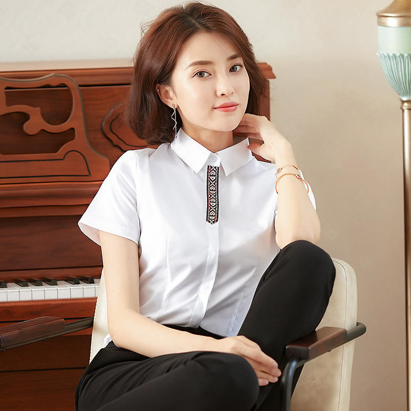 2021夏季衬衫女新款 女装韩版小清新衬衣女百搭修身职业通勤正装