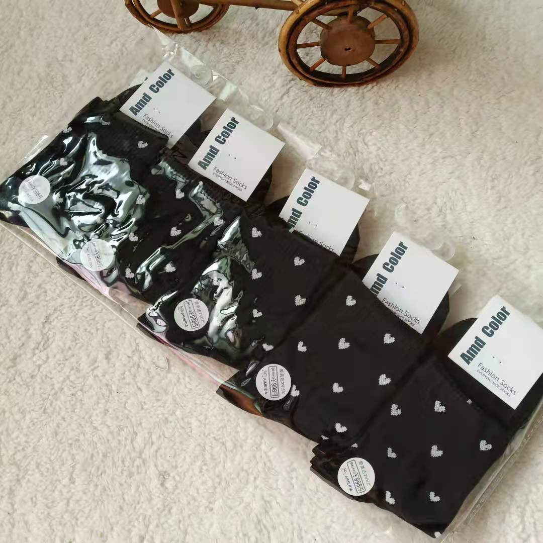 秋冬运动厚款女袜棉秋季提花纯色黑色袋装现货袜子地摊货源批发