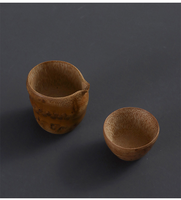 手工竹根雕碳化烟熏茶道品茗杯公道杯 天然无漆小酒杯子