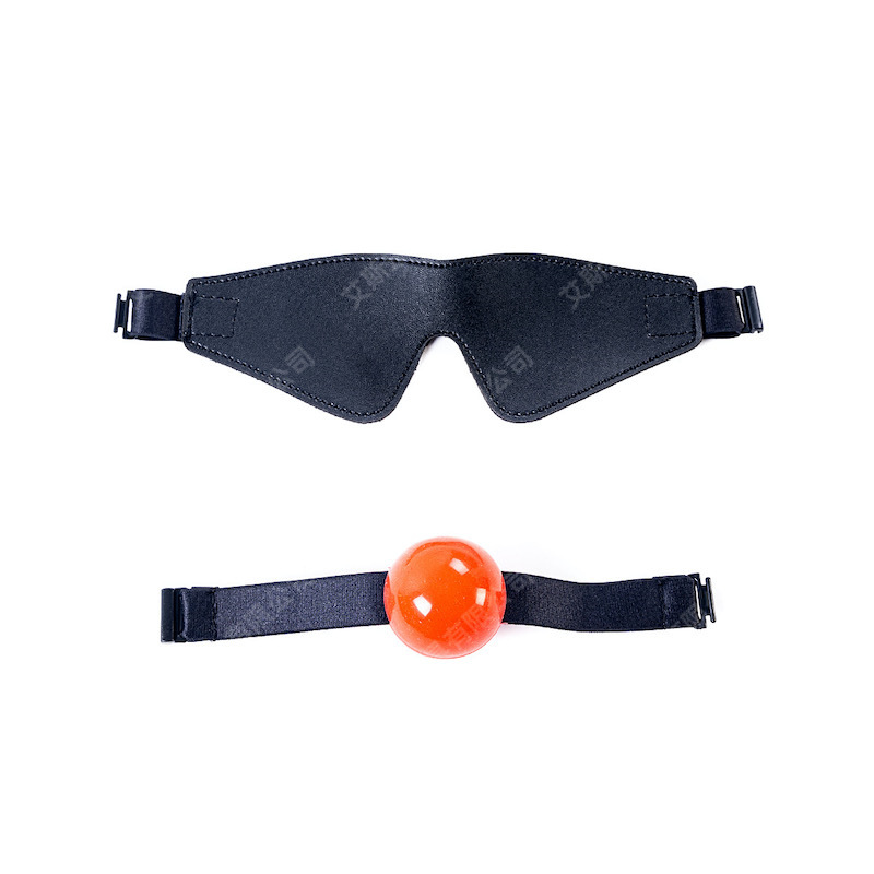 艾斯乐情趣黑色可拆卸眼罩口球系带全包头套面具皮革面罩束缚品