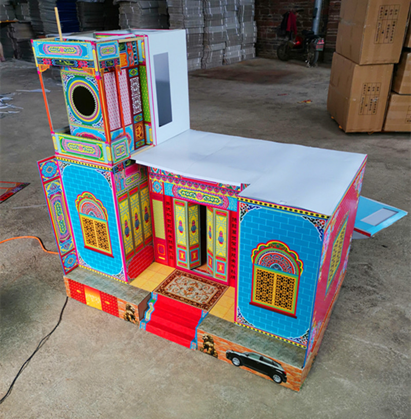 批发殡葬用纸扎别墅祭祀祭品瓦楞纸冥房折叠半竹架灵屋【120型】