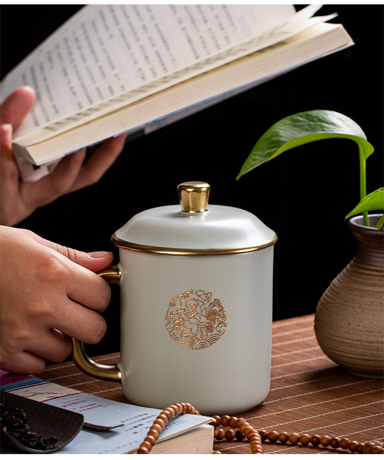 汝道汝窑描金将军杯福耳杯两款个人办公杯陶瓷礼品 可定制logo