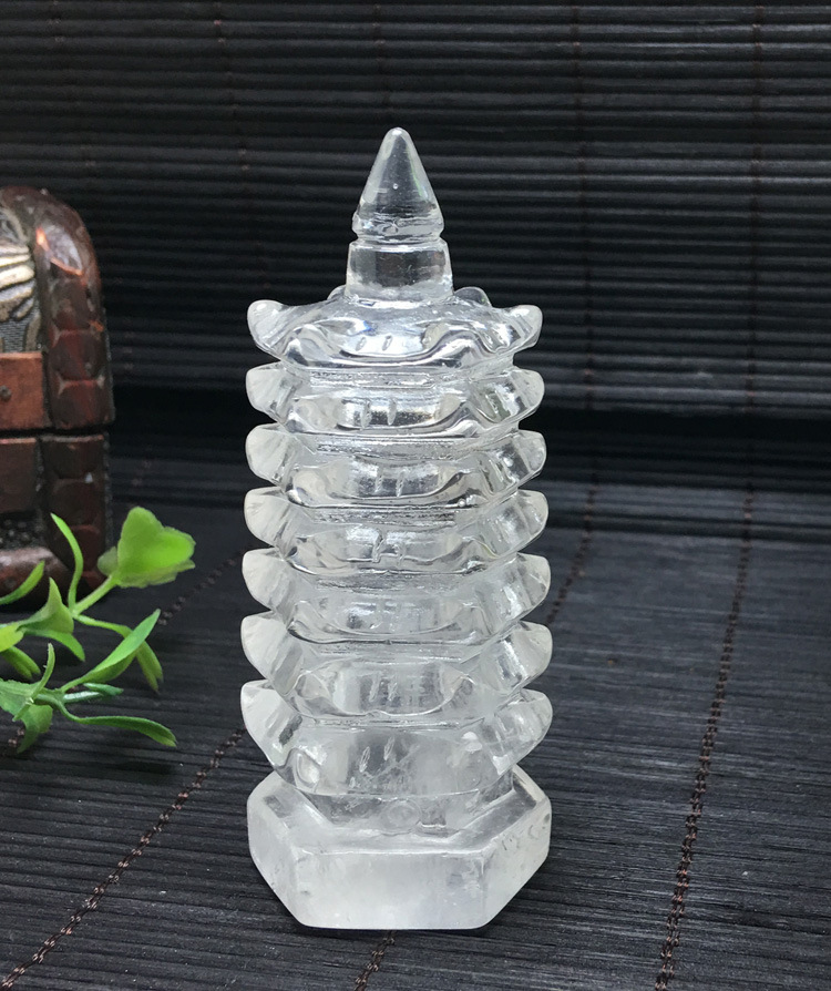 天然白水晶文昌塔摆件步步高升85mm