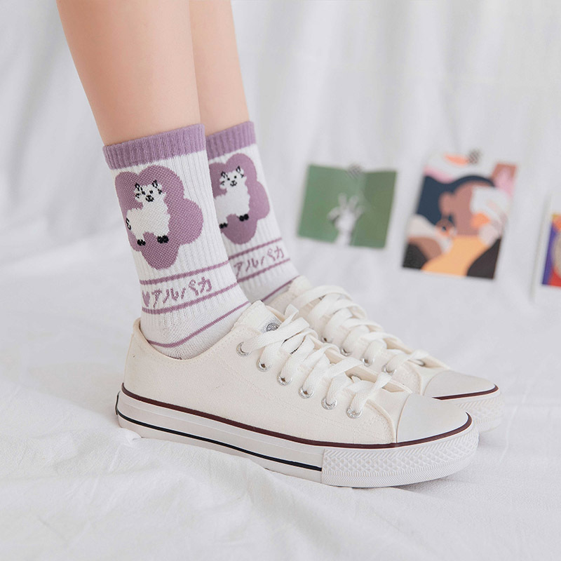 香芋紫袜子批发 女袜 ins潮中筒袜 棉质日系可爱紫色潮流韩版长袜