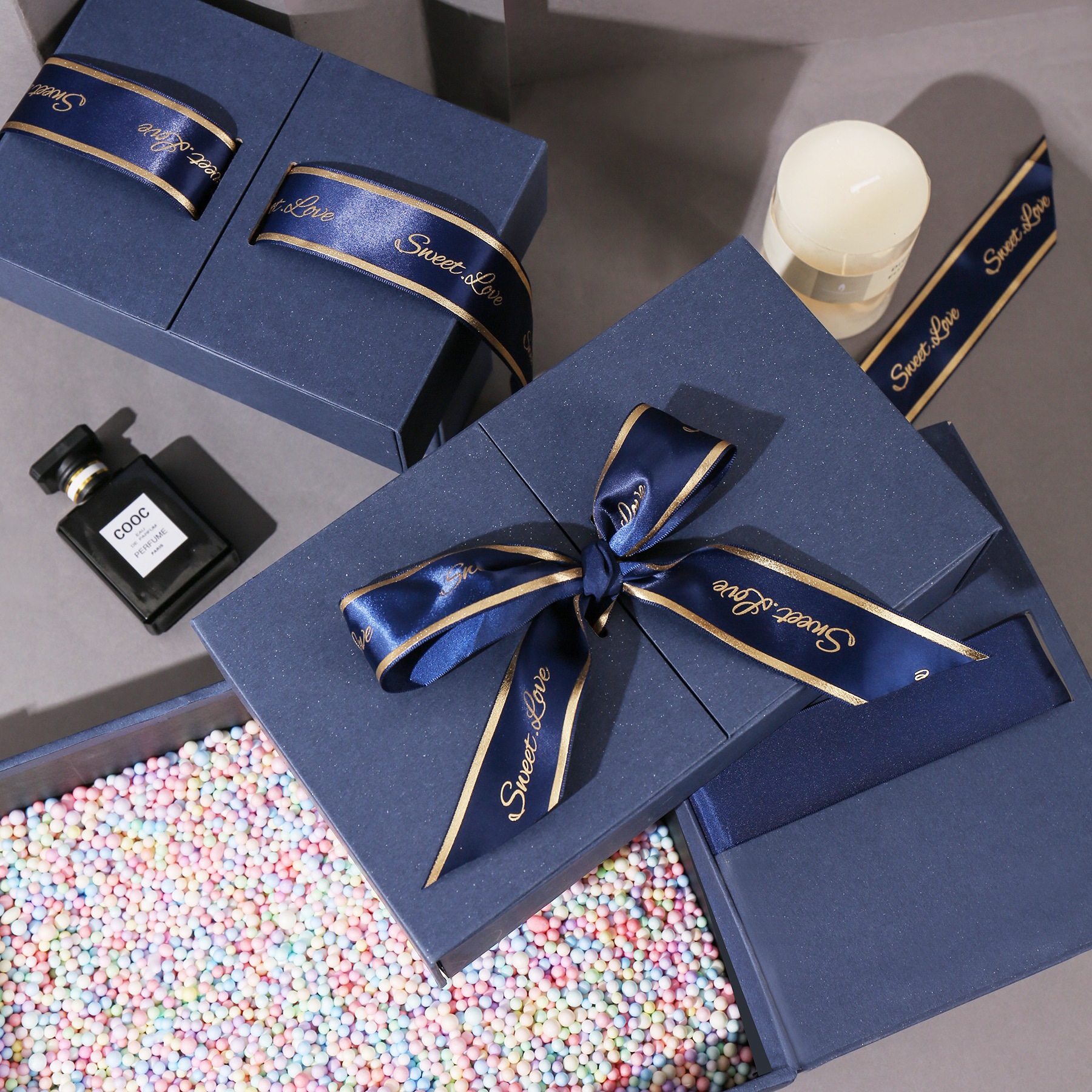 圣诞商务礼盒蝴蝶结丝带礼品盒双开门礼物盒三八女神节礼物包装盒