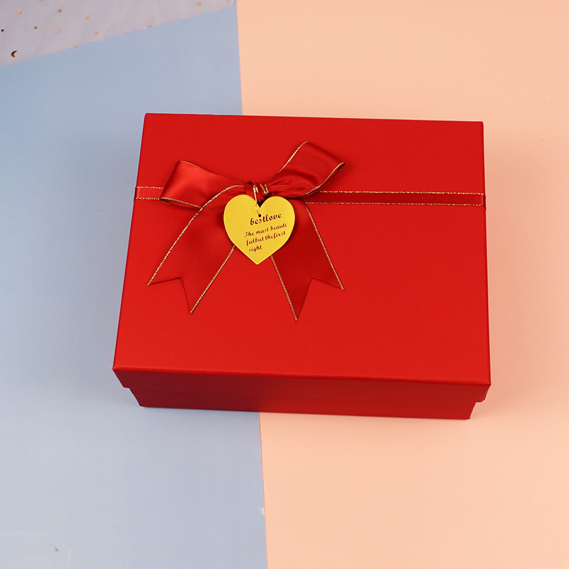 红色正方形蝴蝶结礼物盒口红化妆品纸盒现货新款天地盖礼盒伴手礼