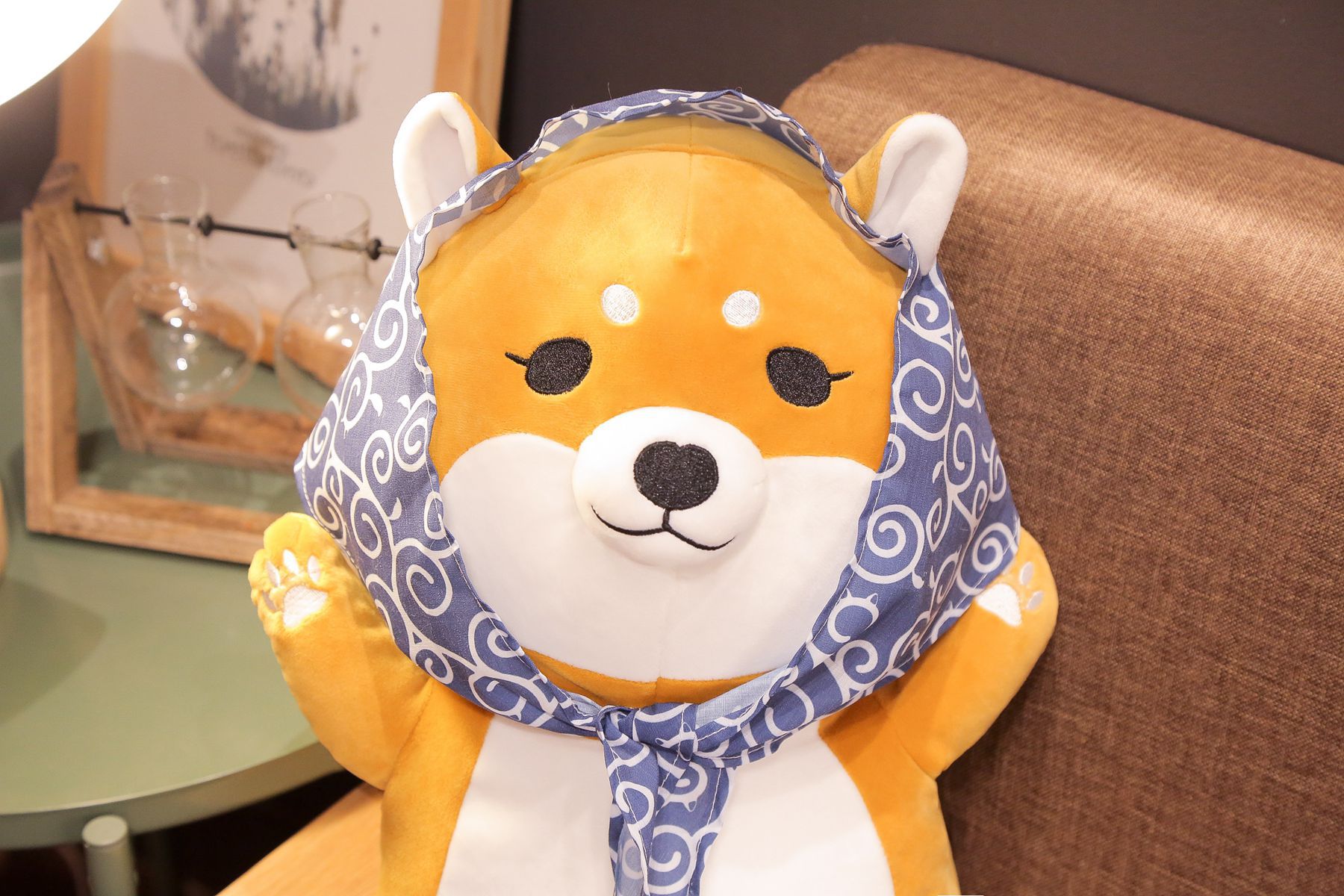 ins日本网红可爱头巾柴犬公仔毛绒玩具睡觉抱枕狗狗玩偶生日礼物