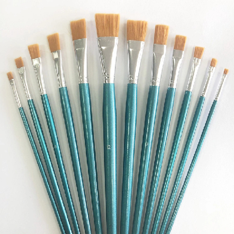 12支尼龙油画笔组合套装 丙烯颜料画笔木质油画刷工具绘画用具