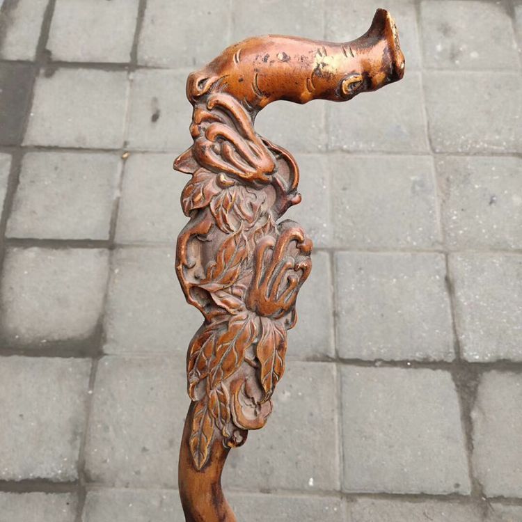古玩工艺品仿古桃木雕刻龙头 寿桃 佛手拐杖老年人祝寿礼品