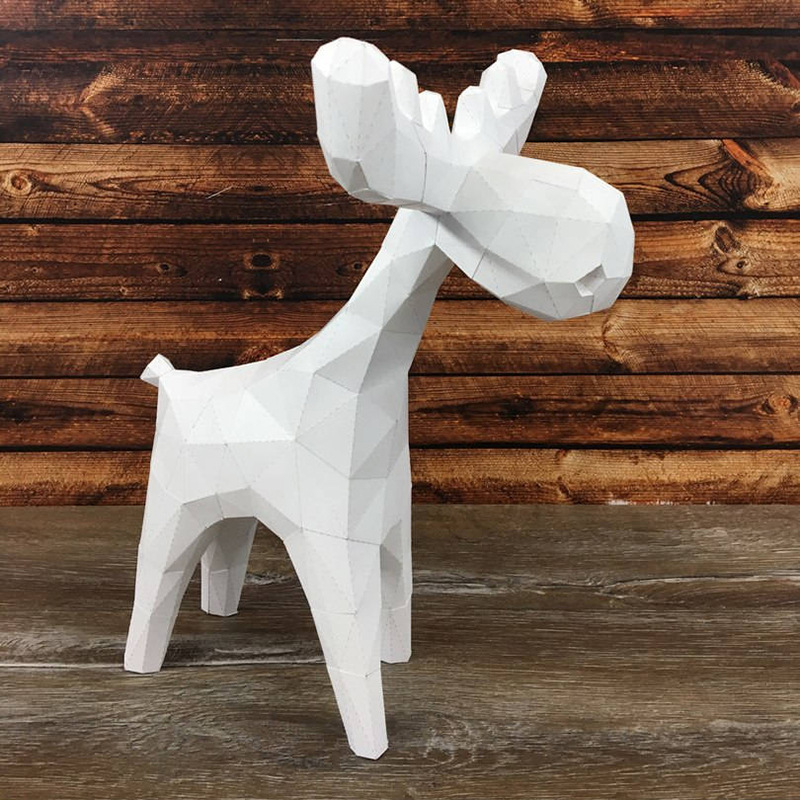 圣诞节麋鹿卡通版 动物3d立体纸模型diy手工摆件几何折纸立体构成