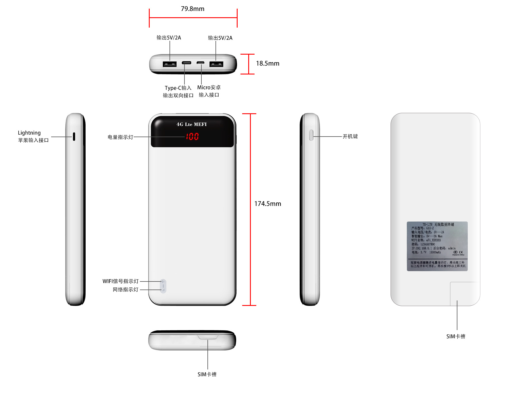 All NetCom 4G Portable Smart Portable Wi-Fi Power Bank Router Built-in 15000 MA Battery White