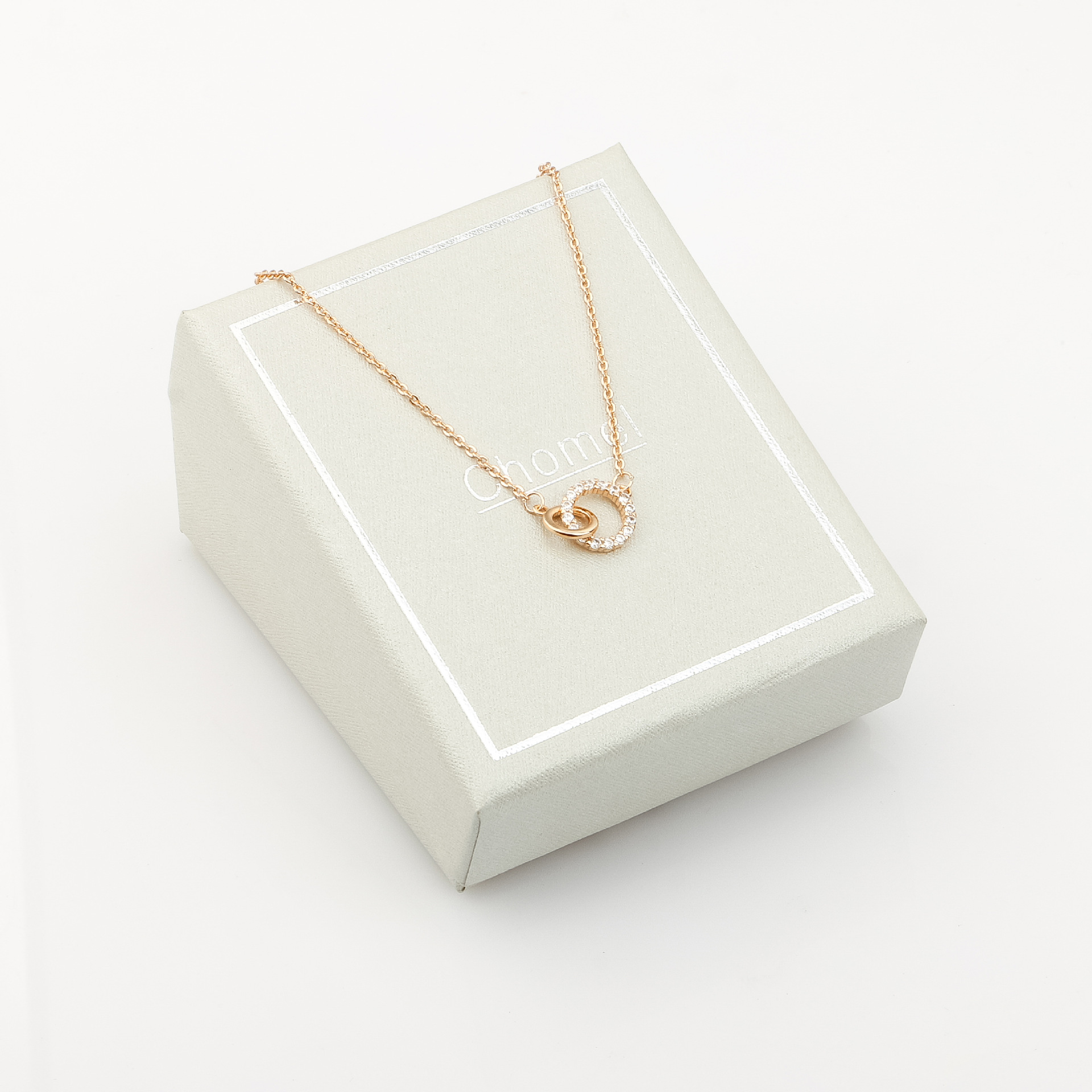 新加坡chomel项链女 双圆环满钻吊坠锁骨链 送闺蜜女友情人节礼物