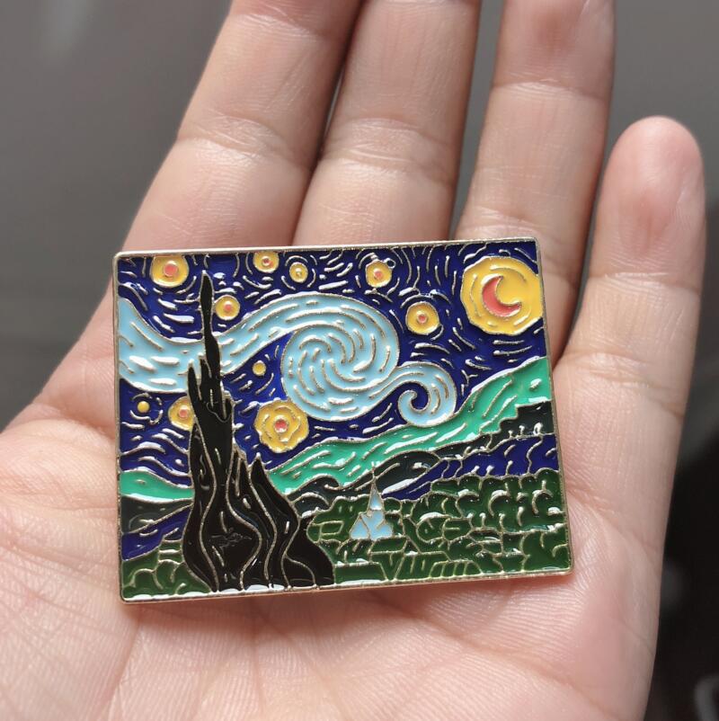 欧美时尚流行著名画家梵高油画星空徽章 潮流服装饰品