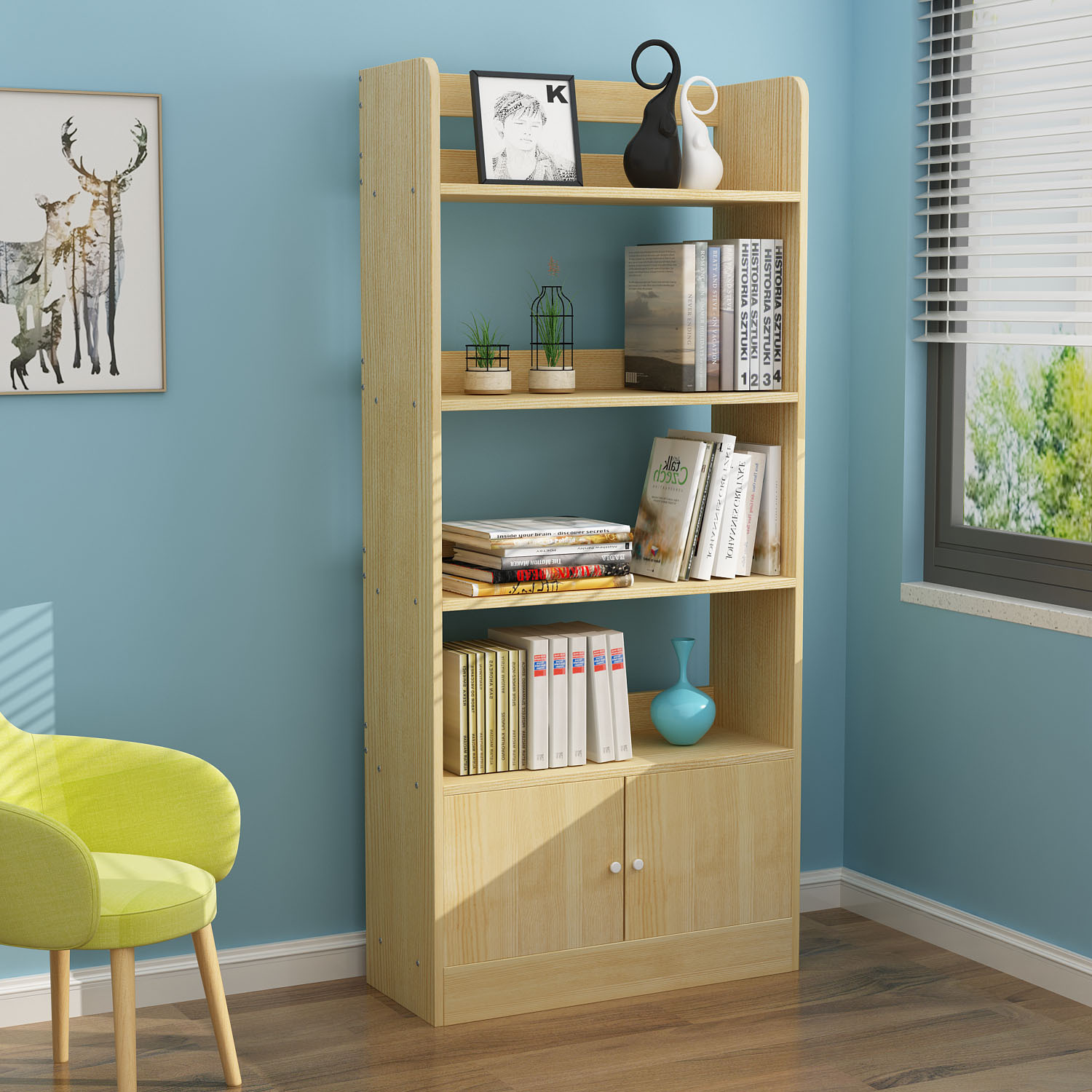 实木书柜简易置物架落地简约客厅多层儿童小书柜桌面收纳学生书橱