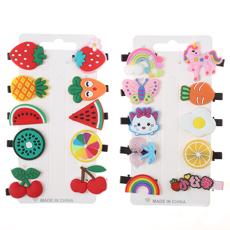 Korean Style Little Girl Hair Accessories Cute Fruit Cake Children's Hairpin Set Small Animal Hair Clip Side Clip