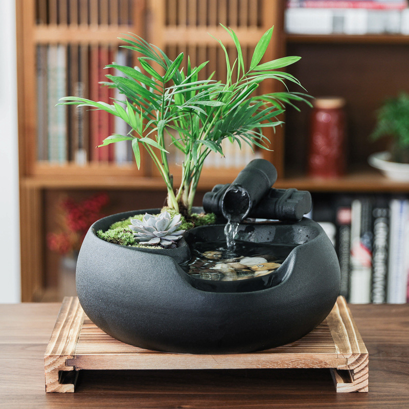 创意流水盆栽家居室内玄关小摆件办公桌面微景观开业乔迁礼品