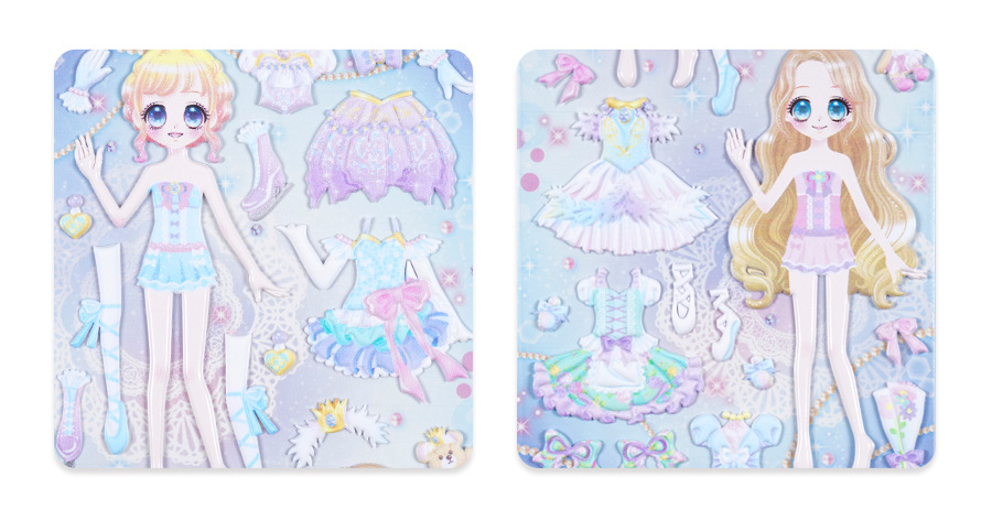 闪乐金葱双层烫金带钻公主换装贴纸儿童立体泡泡贴女孩装扮贴画