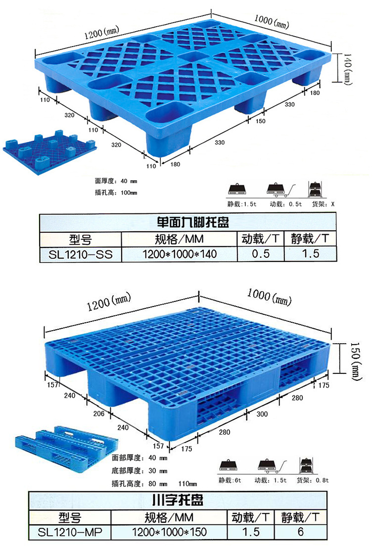 2米塑料川字托盘 九角塑料托盘