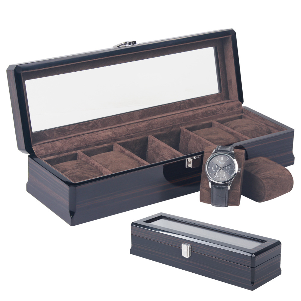 手表盒 6位木盒手表收纳盒密度板喷漆锁扣简约欧式翻盖表盒