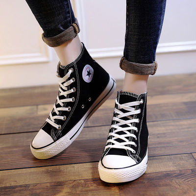 经典帆布鞋女高帮学生韩版百搭原宿春季ulzzang新款小白布鞋