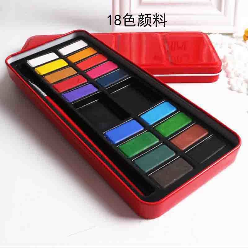 12色铁盒固体水彩水粉写生绘画固体粉饼学生初学者儿童颜料套装