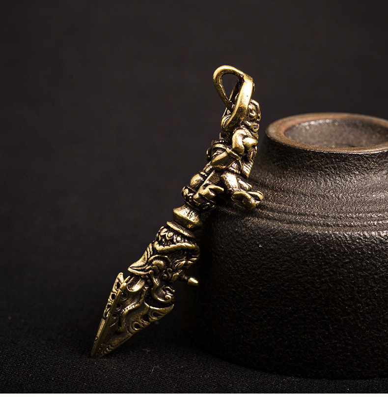 纯铜象神金刚镢藏传佛教密宗法器降魔杵金刚杵钥匙扣挂件地摊货