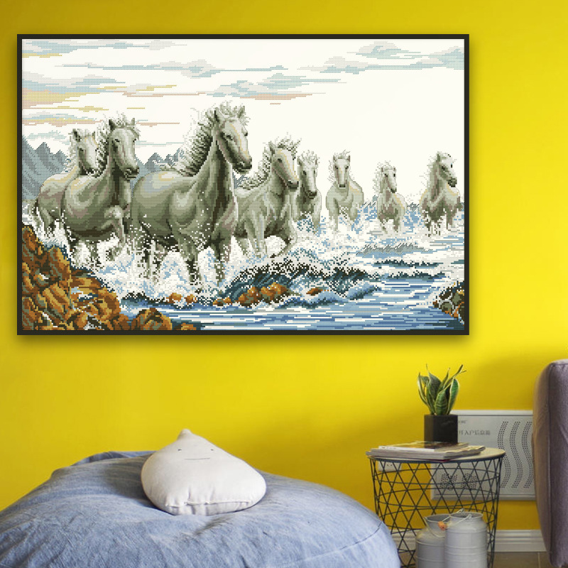欢乐99十字绣 万马奔腾客厅马到成功装饰画自绣刺绣diy材料包批发