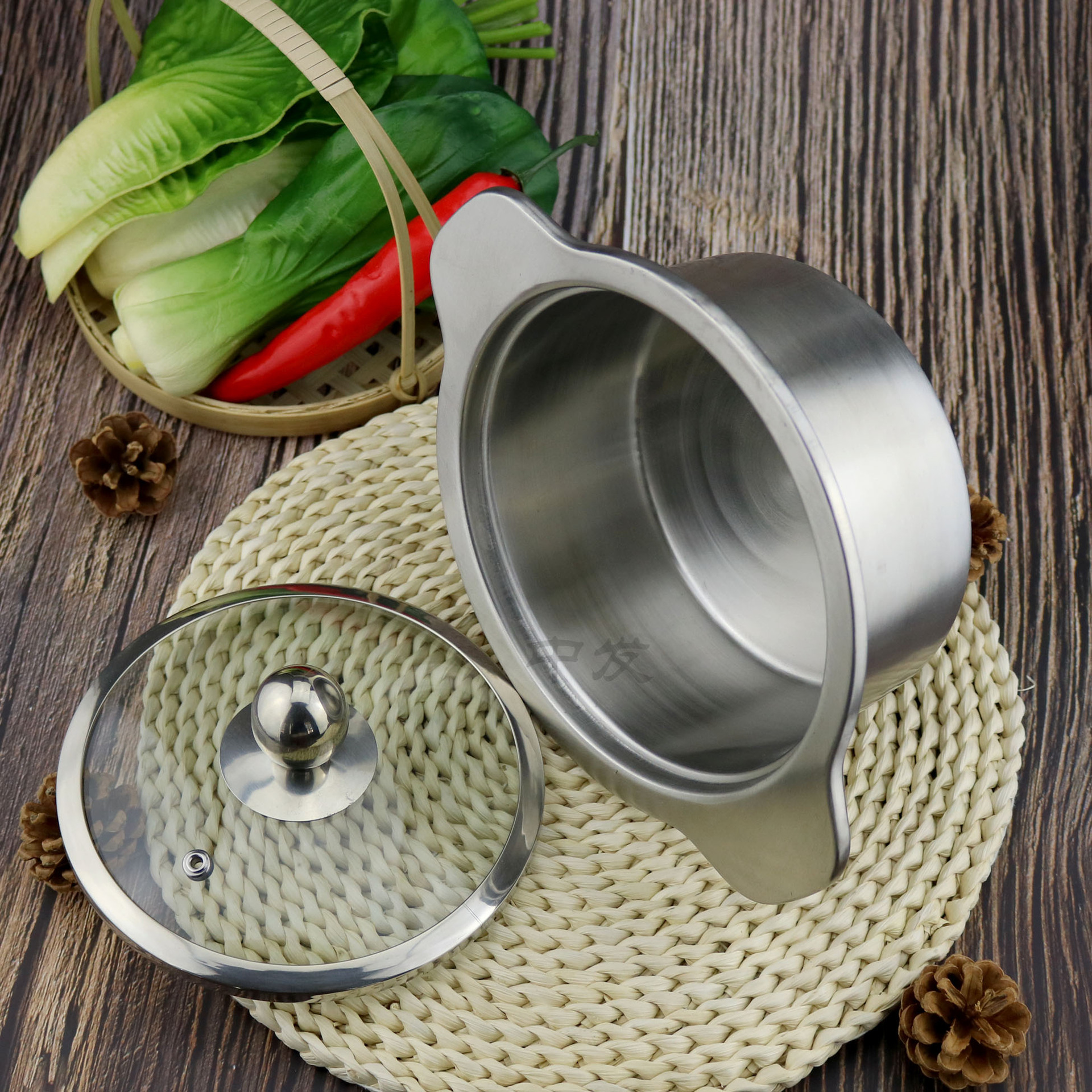 不锈钢小火锅 一人一锅特厚电磁炉双耳小汤锅 欣尚情侣涮涮锅